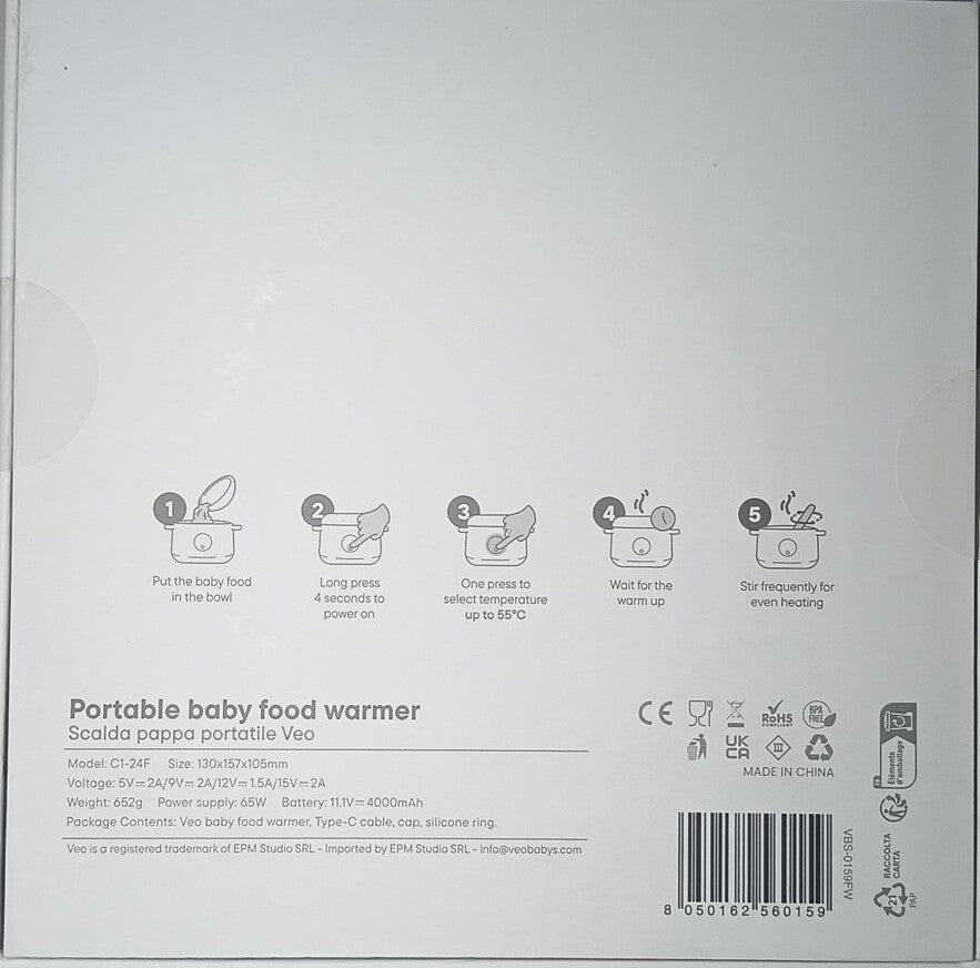 Scaldapappa Portatile VEO Wireless Ricaricabile USB