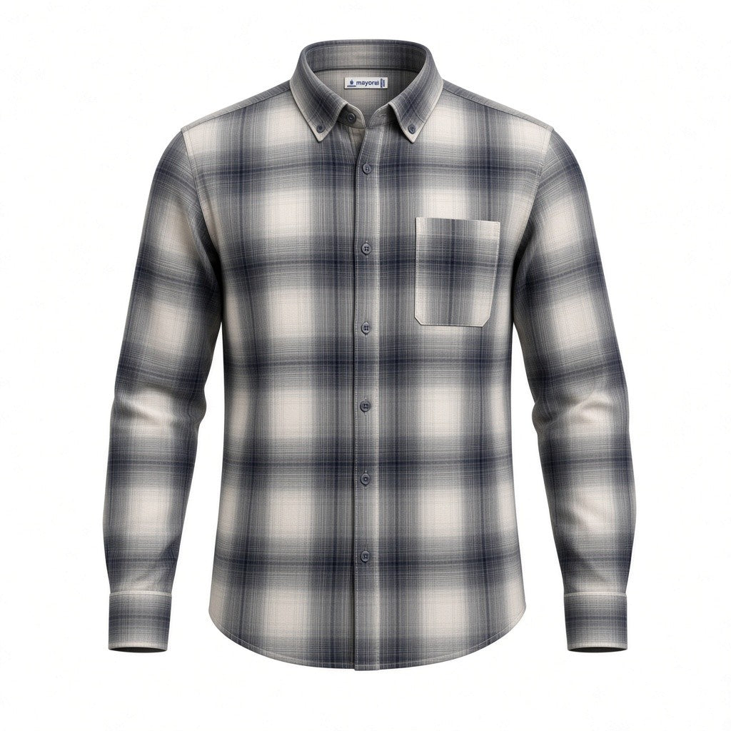Camicia Bambino Mayoral a Quadri Grigio e Blu 6 Anni