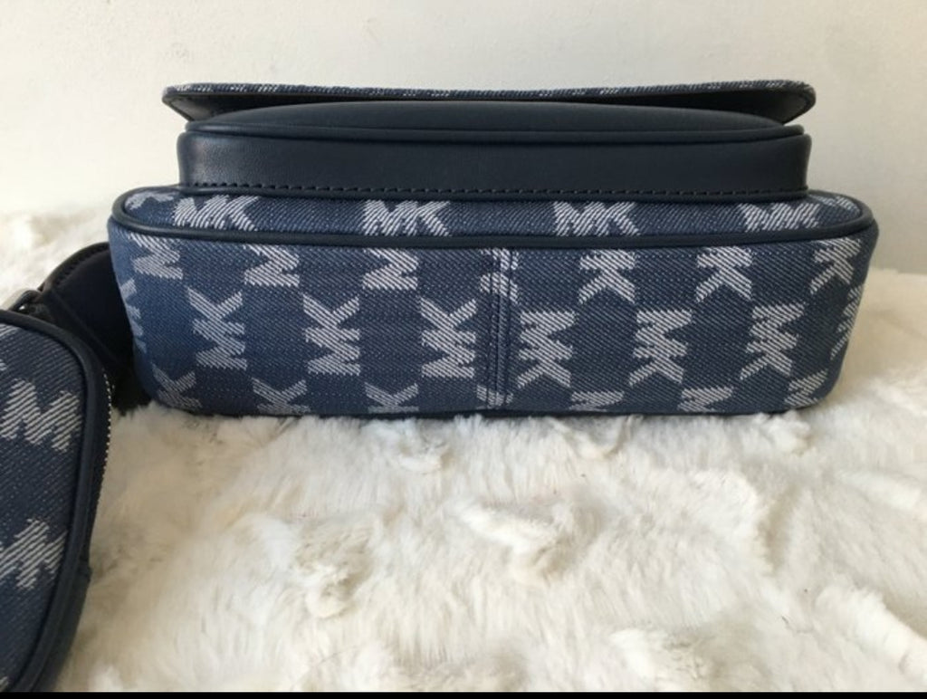 Michael Kors Jet Set Travel Denim Crossbody Bag con Pouch | Nuova
