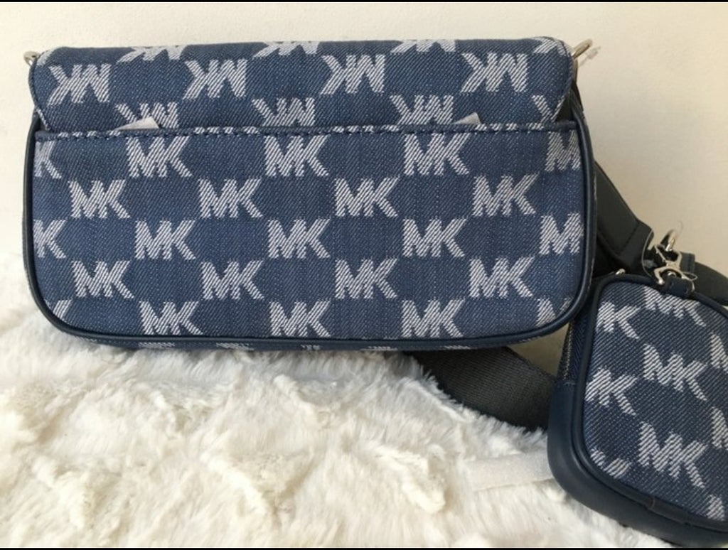 Michael Kors Jet Set Travel Denim Crossbody Bag con Pouch | Nuova