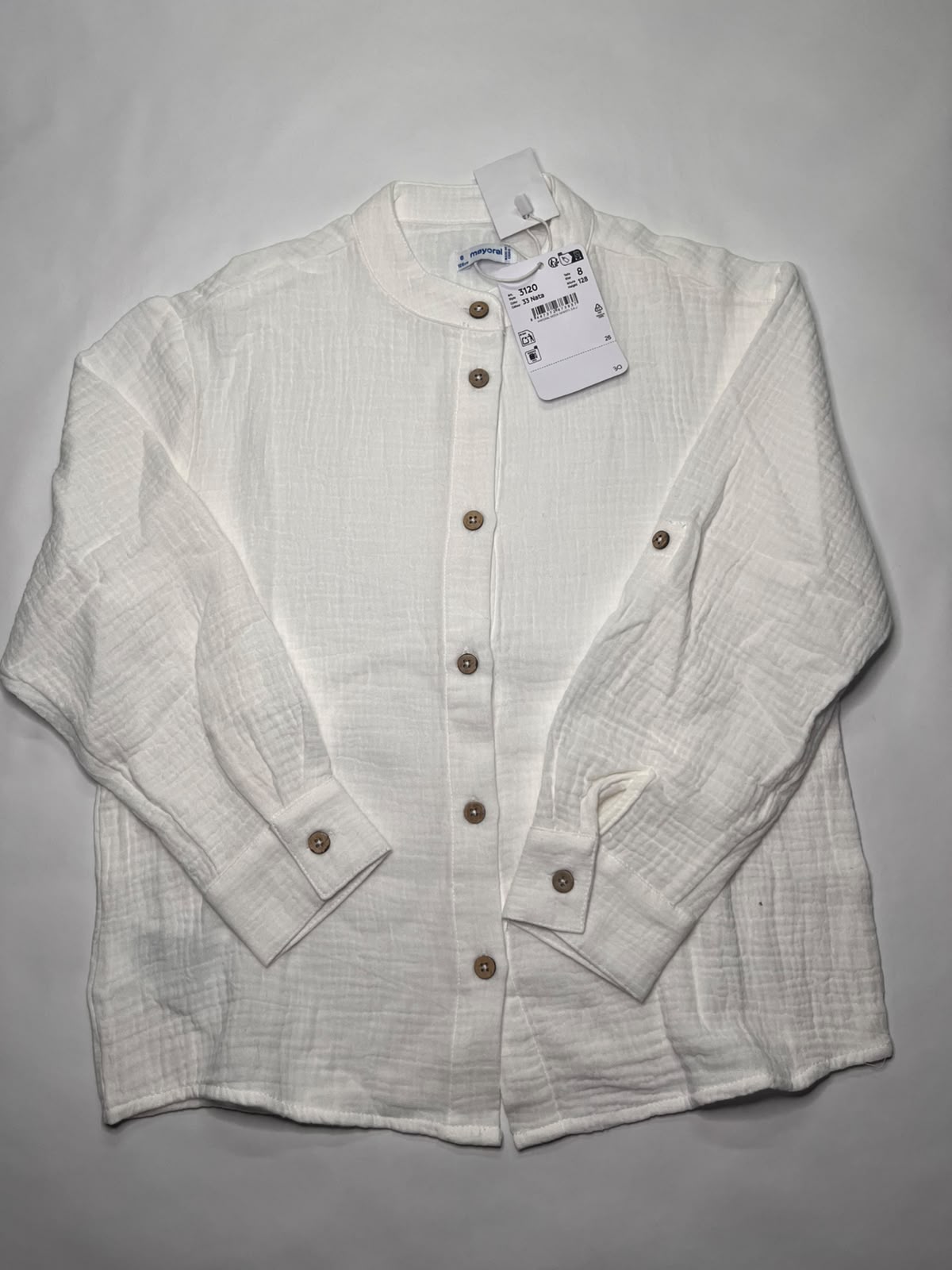 Camicia Bambino Mayoral Nata in Mussola con Colletto Coreano 8 Anni