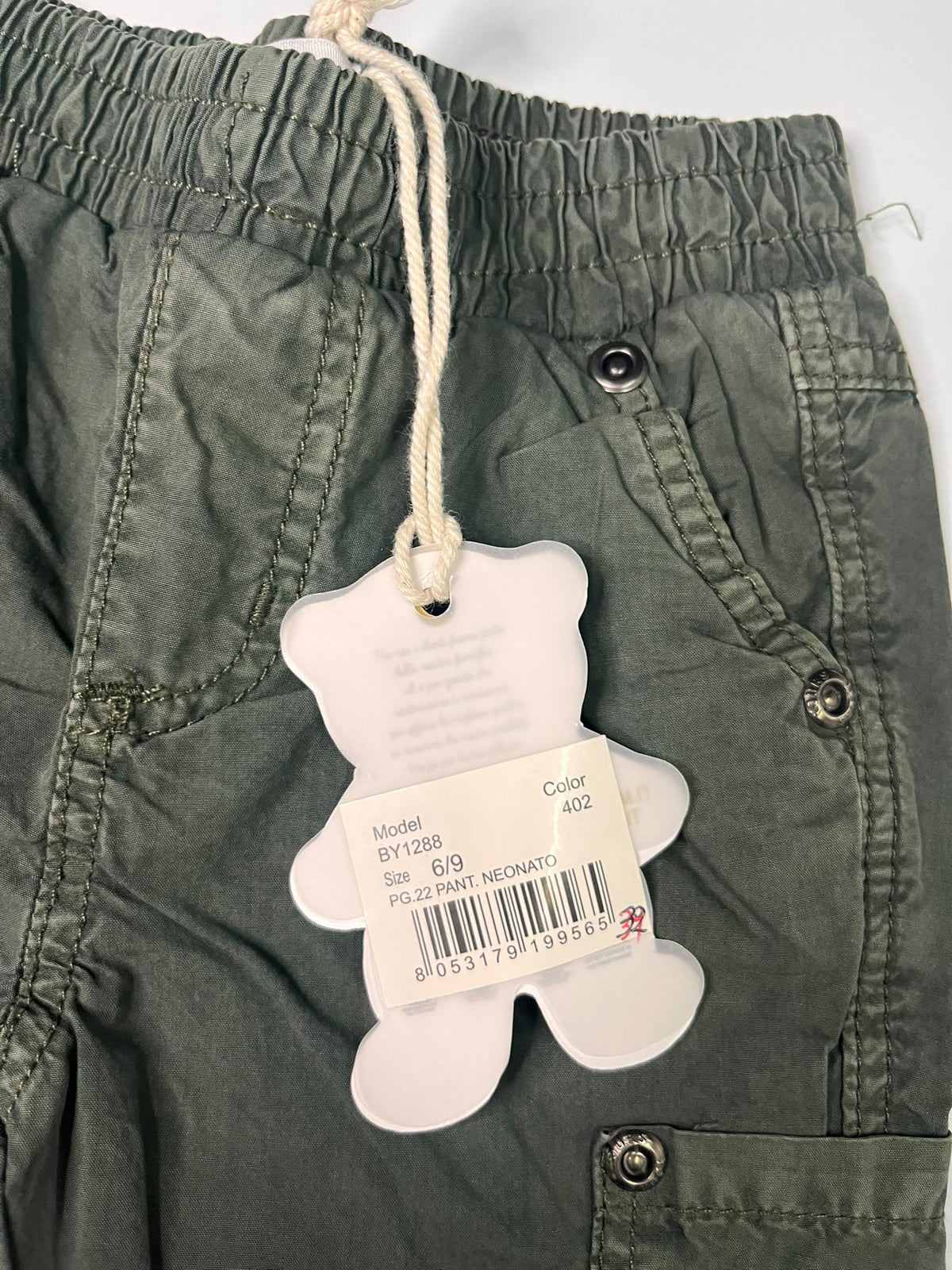 Pantaloni Cargo Neonato Verde Militare 6-9 Mesi