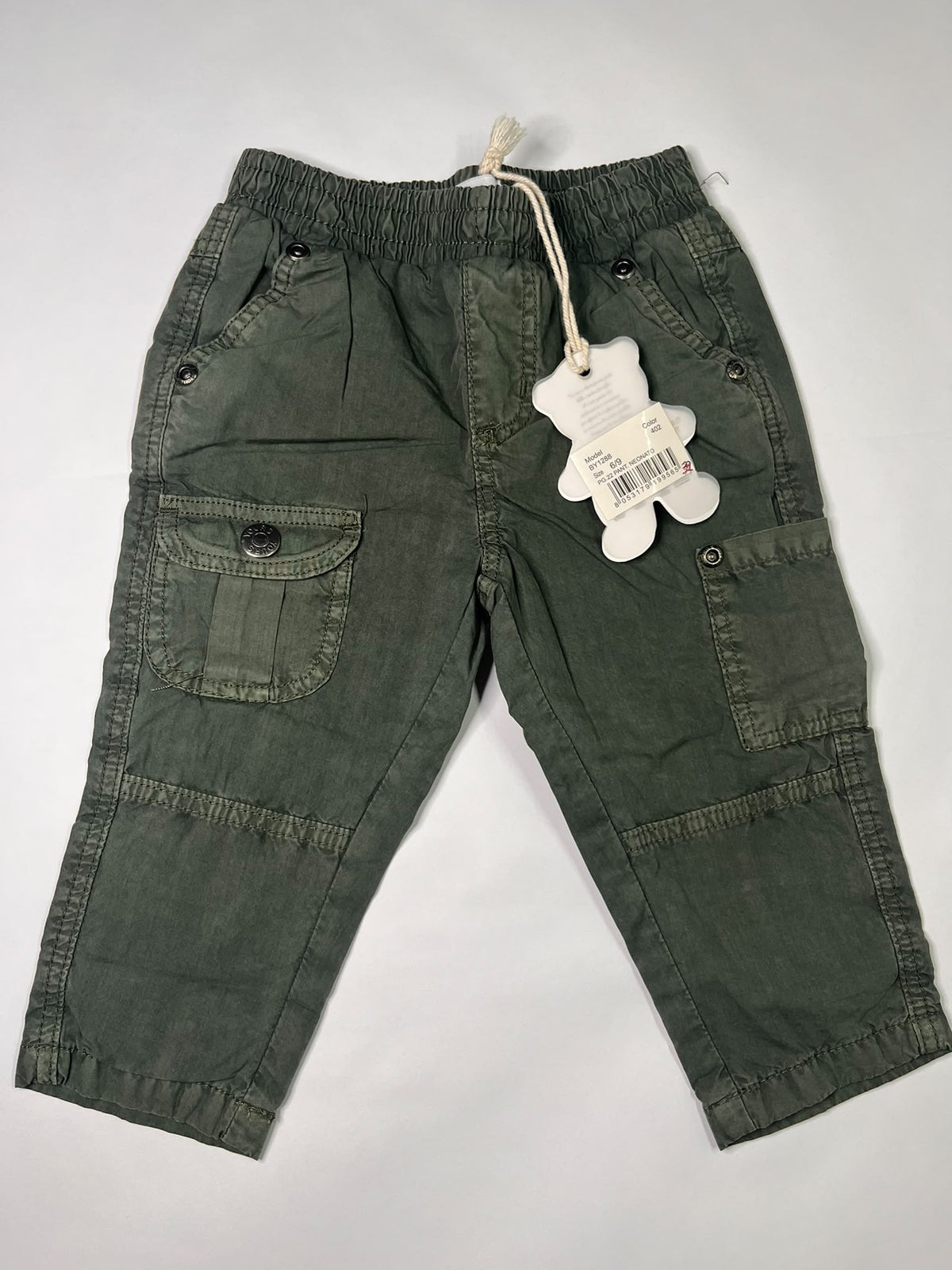Pantaloni Cargo Neonato Verde Militare 6-9 Mesi