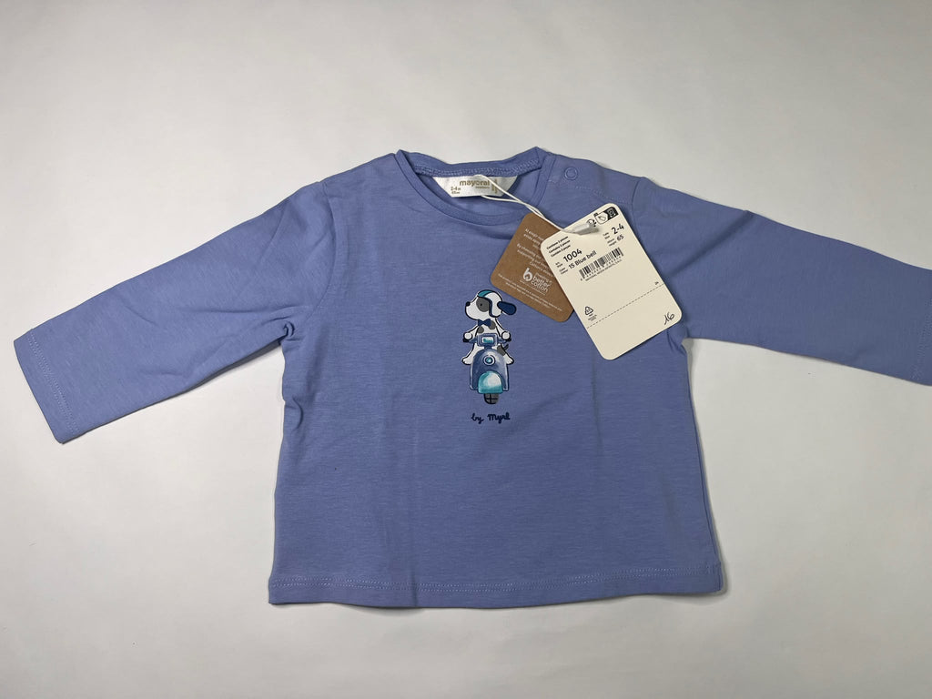 Maglietta Neonato Mayoral Blue Bell con Cagnolino Scooter 2-4 Mesi