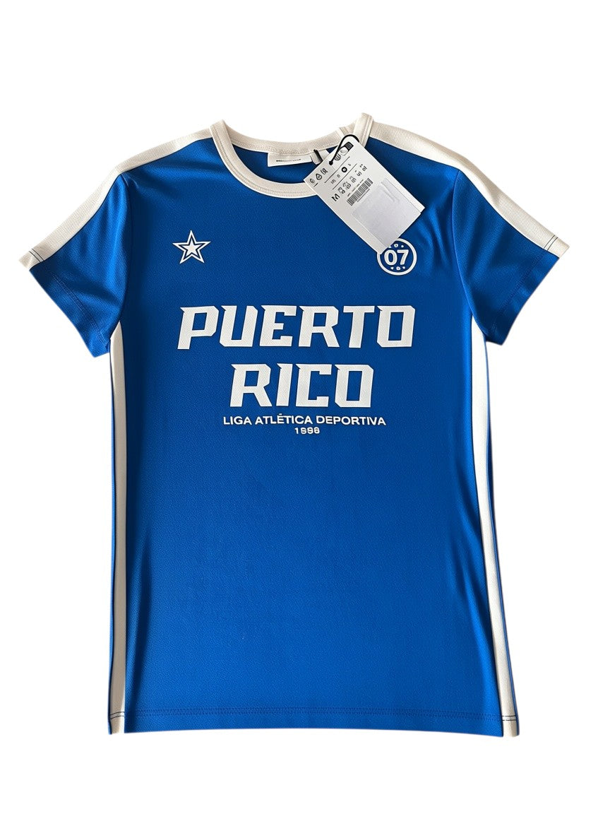 T-Shirt Bershka Puerto Rico Blu Sportiva | Taglia 8 anni