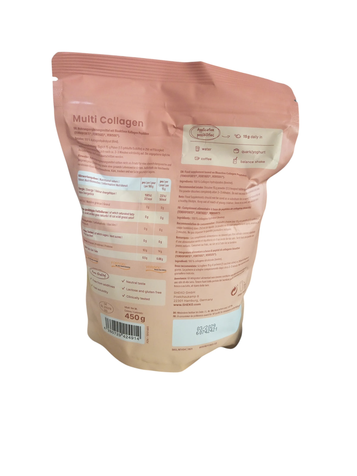 SHEKO Multi Collagen 450g | Collagene Bioattivo Tipo I, II e III