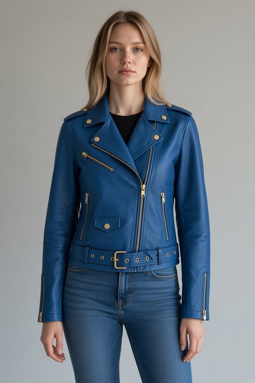 Giacca Biker Donna Motivi Blu Elettrico | Taglia 44