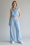 Completo Donna Zara Azzurro Top Crop e Pantaloni Palazzo | Taglia S